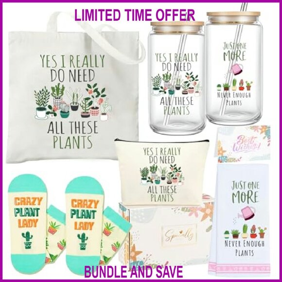 5-Piece Plant Lover Gift Set with Tote Bag, Tumbler, Socks, Towel & Pouch - Picture 2 of 8